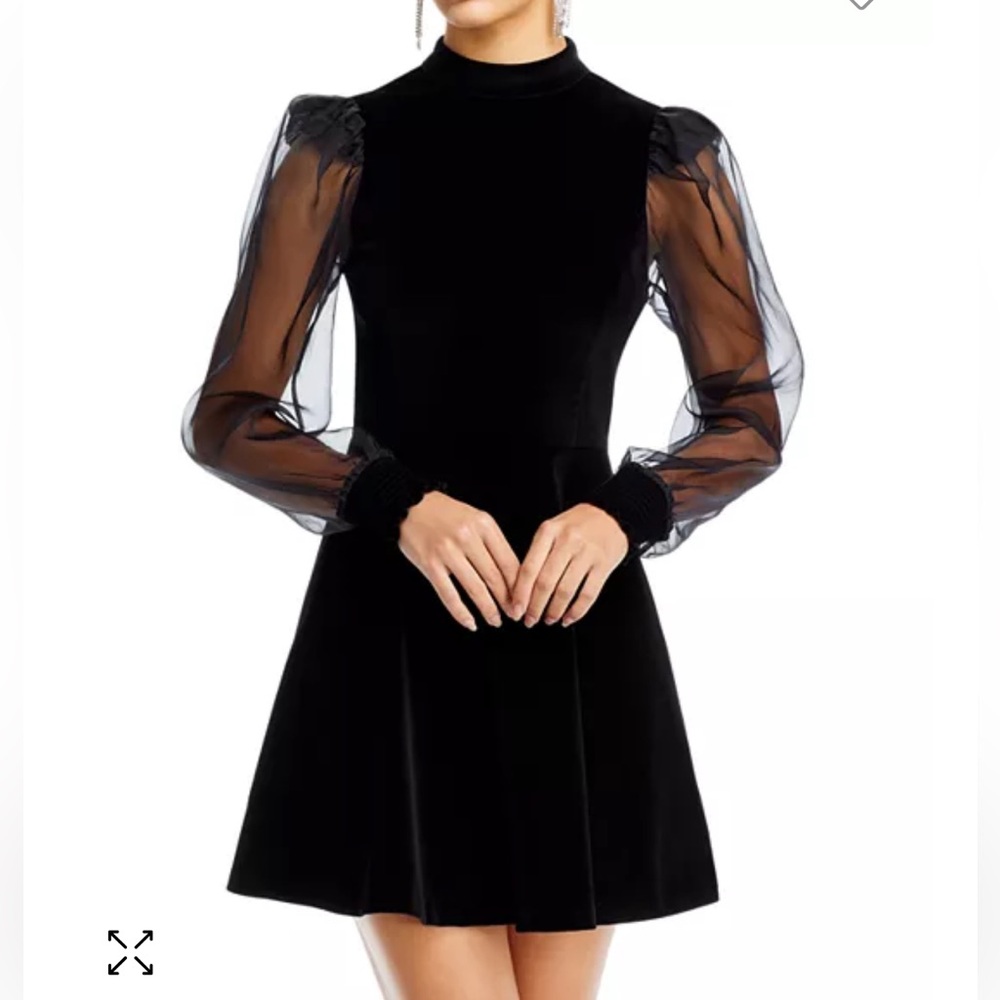 Alice + Olivia Velvet puff sleeve women black dress size 2 NWOT